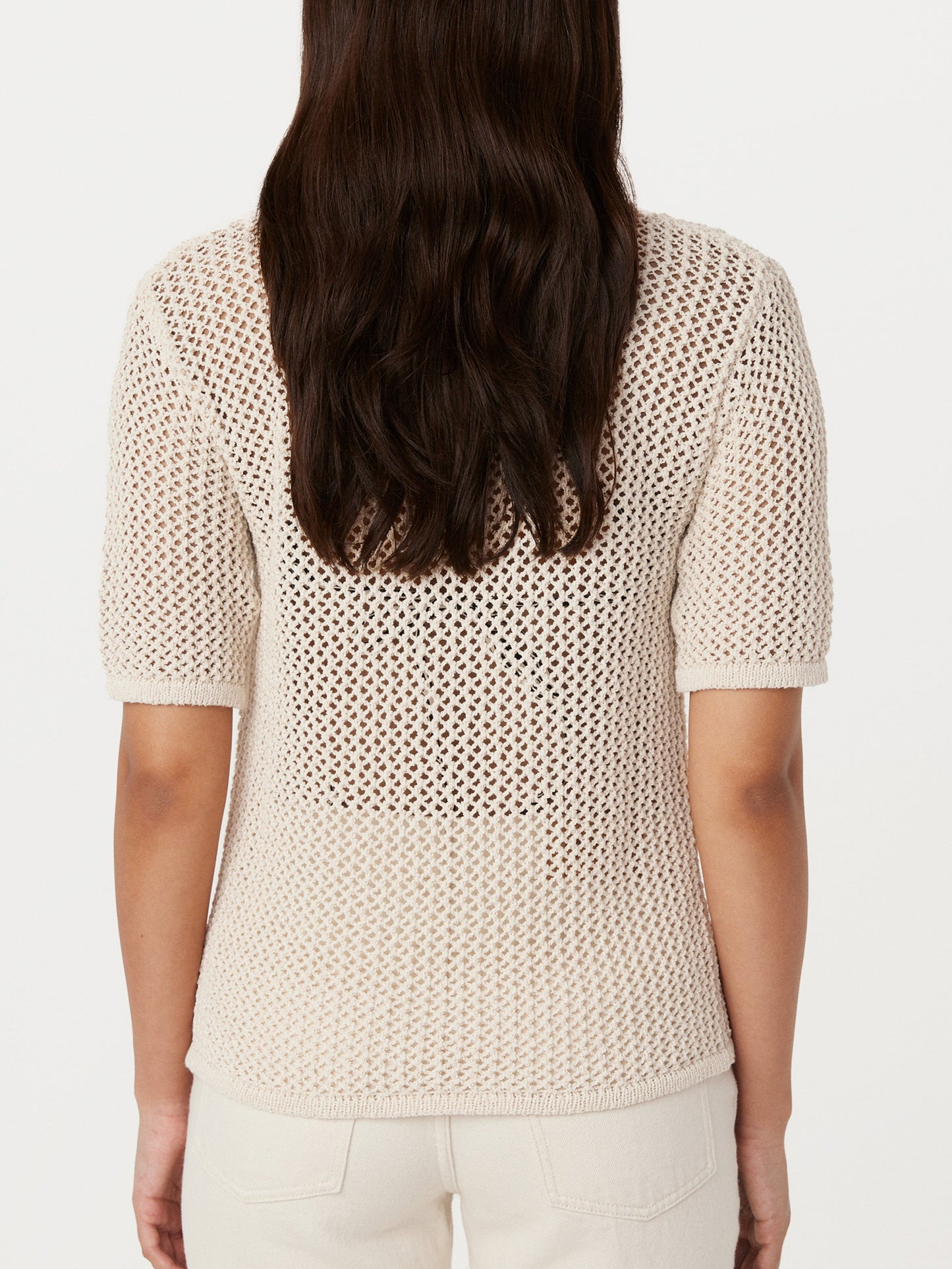 The Crochet Camp Collar Knit Shirt in Oatmeal