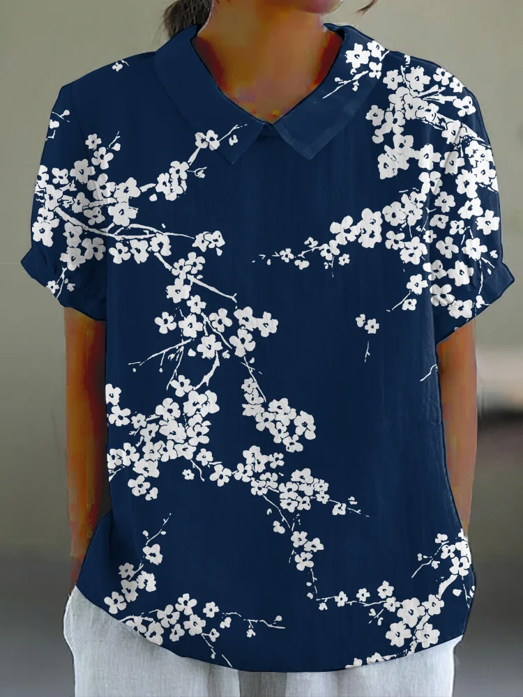 Natividad - Floral Japanese Cherry Blossom Patterned Relaxed Shirt