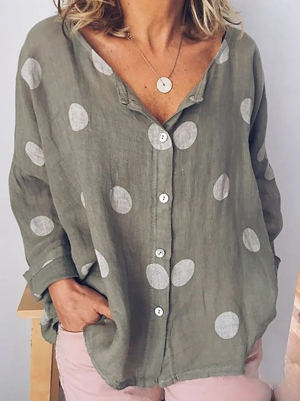 Sophia - Long Sleeve Polka Dot Shirt