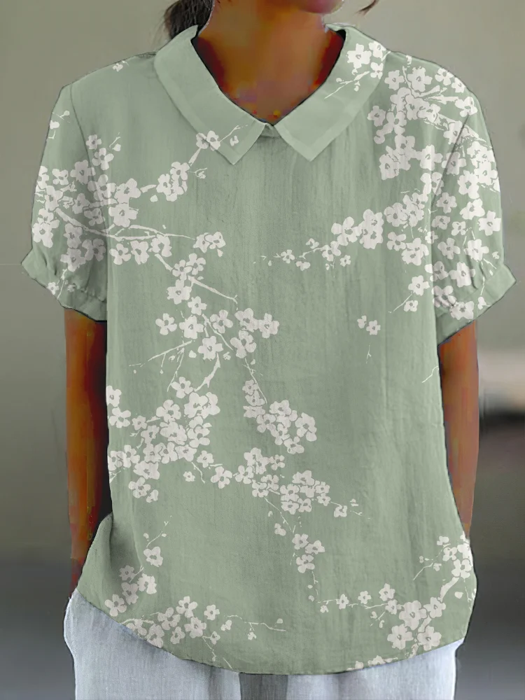 Natividad - Floral Japanese Cherry Blossom Patterned Relaxed Shirt