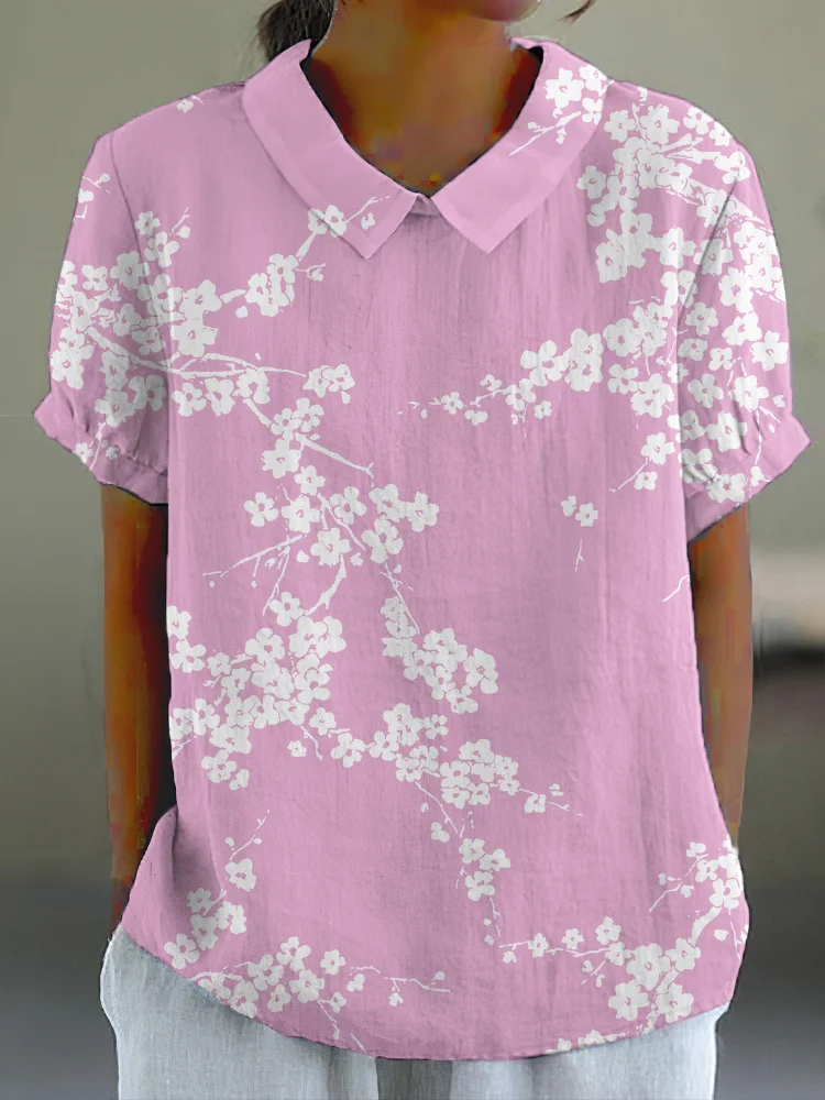 Natividad - Floral Japanese Cherry Blossom Patterned Relaxed Shirt