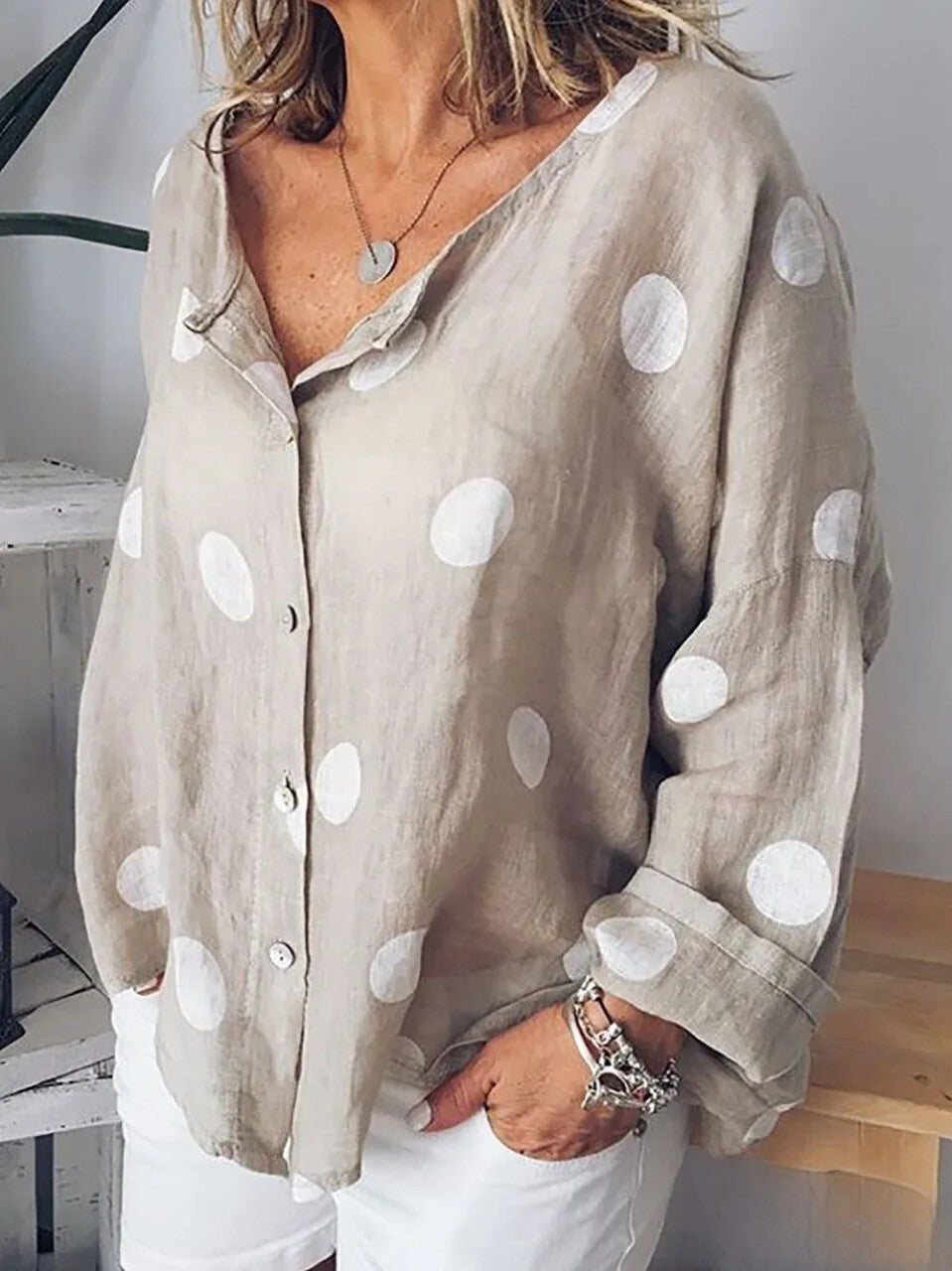 Sophia - Long Sleeve Polka Dot Shirt