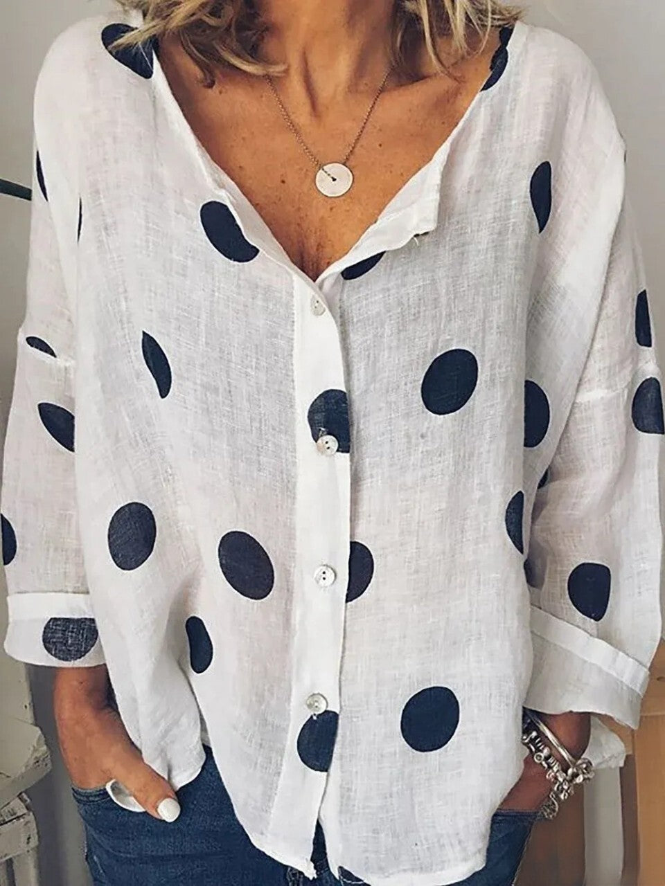 Sophia - Long Sleeve Polka Dot Shirt