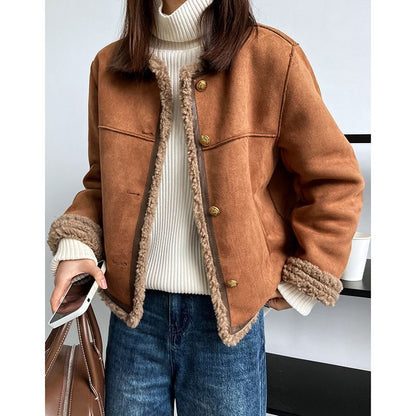 Classic Jacket with Buttons and Round Collar