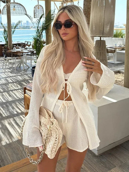Isabella | Laced Tie Up Shirt Set Summer Vibes