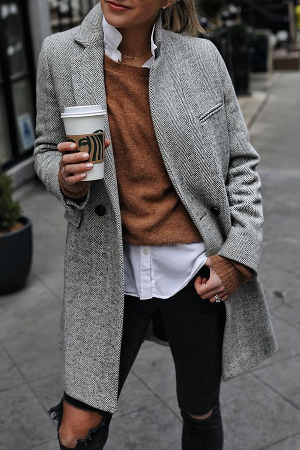 Fashionable Jacket with Turn-Down Collar and Patchwork Details