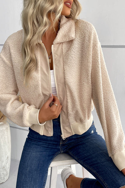 Elegant Jacket with Zipper and Turn-Down Collar
