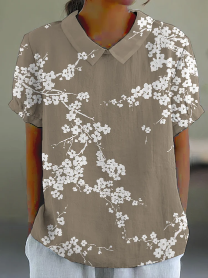 Natividad - Floral Japanese Cherry Blossom Patterned Relaxed Shirt