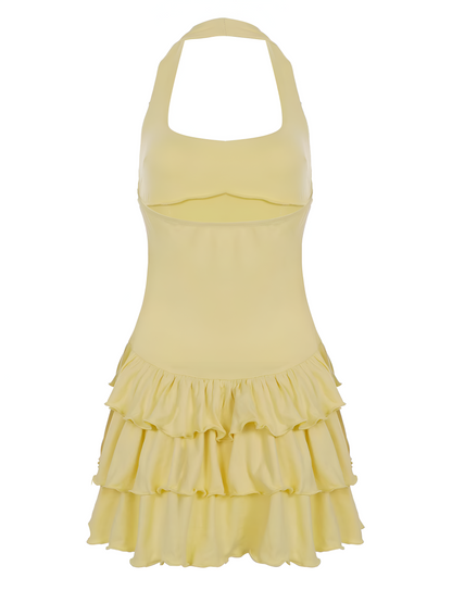 Women's Mini Halter Neck Ruffle Hem Bodycon Summer Dress