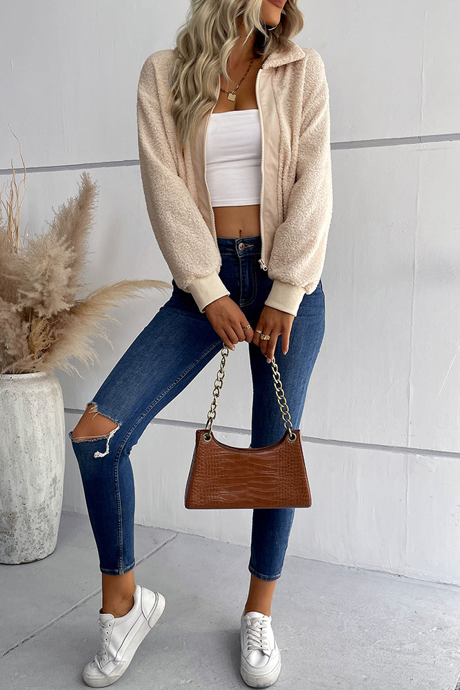 Elegant Jacket with Zipper and Turn-Down Collar