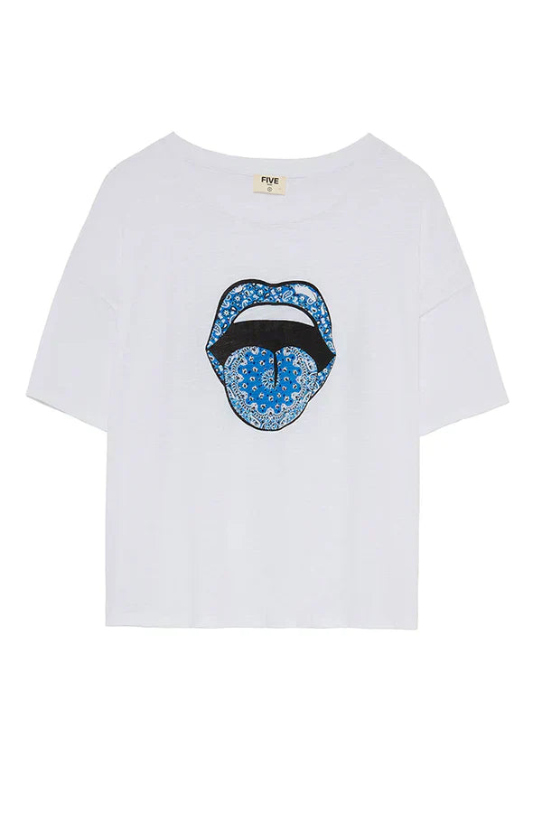 Five Jeans T-Shirt TSE2322 Mouth White & Blue