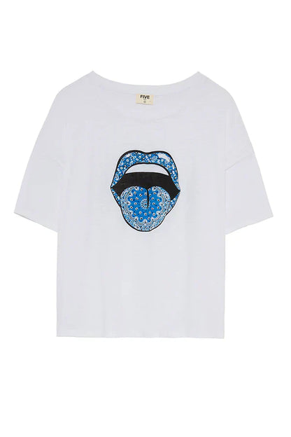 Five Jeans T-Shirt TSE2322 Mouth White & Blue