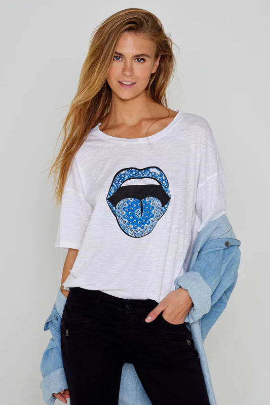 Five Jeans T-Shirt TSE2322 Mouth White & Blue
