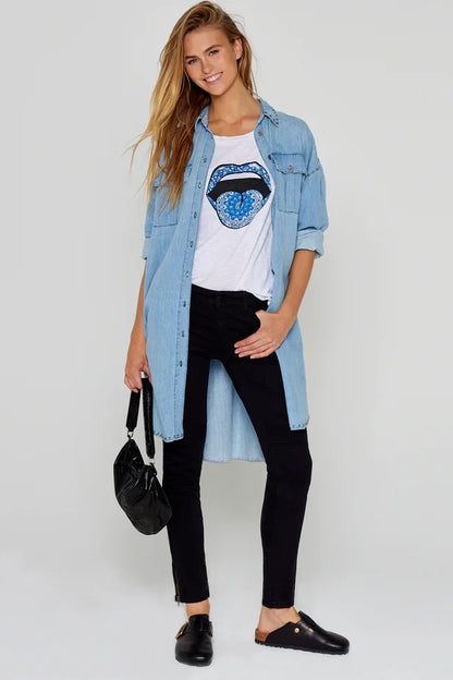 Five Jeans T-Shirt TSE2322 Mouth White & Blue