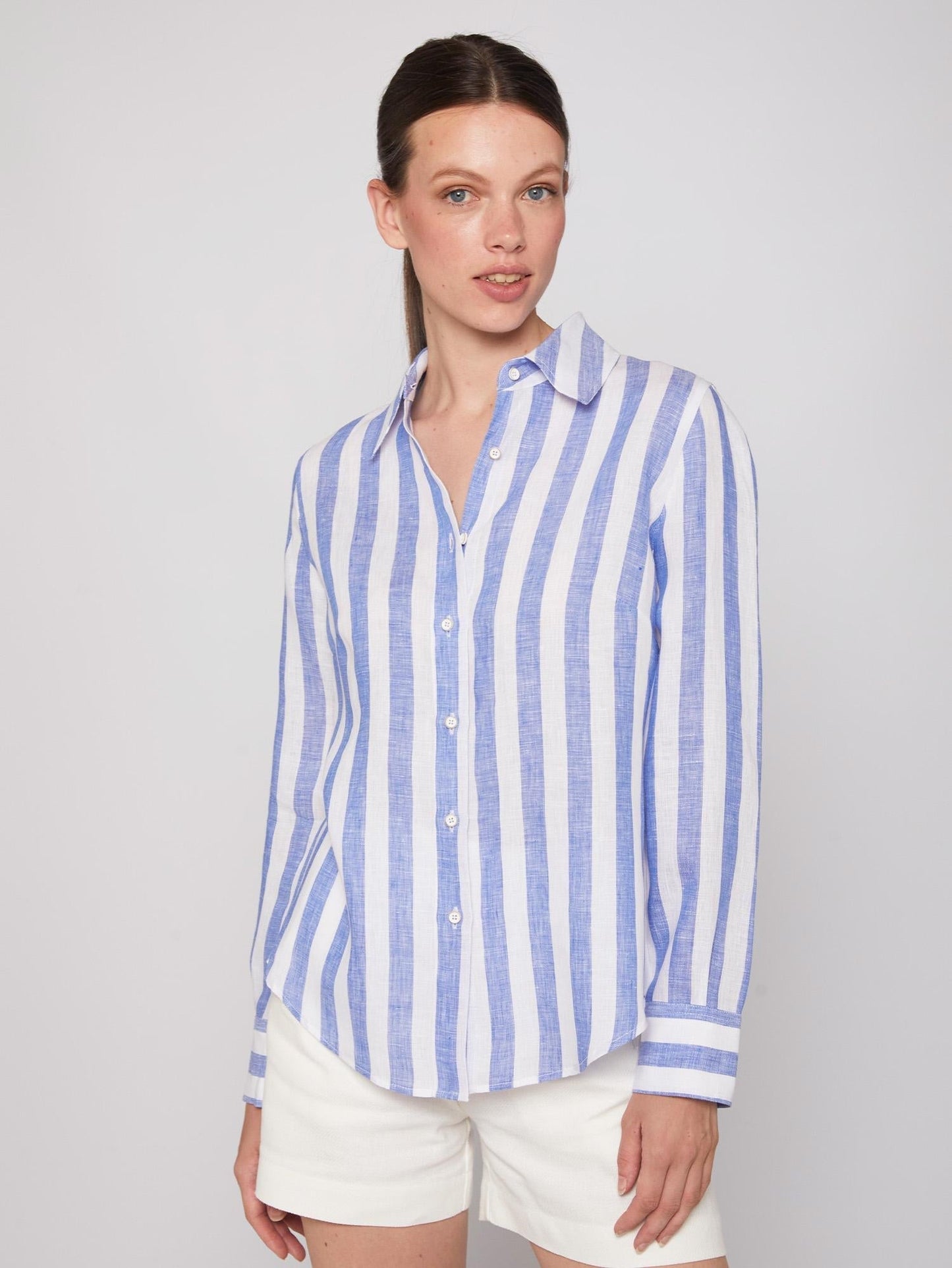 Vilagallo Shirt MAFALDA Linen Stripe Light Blue