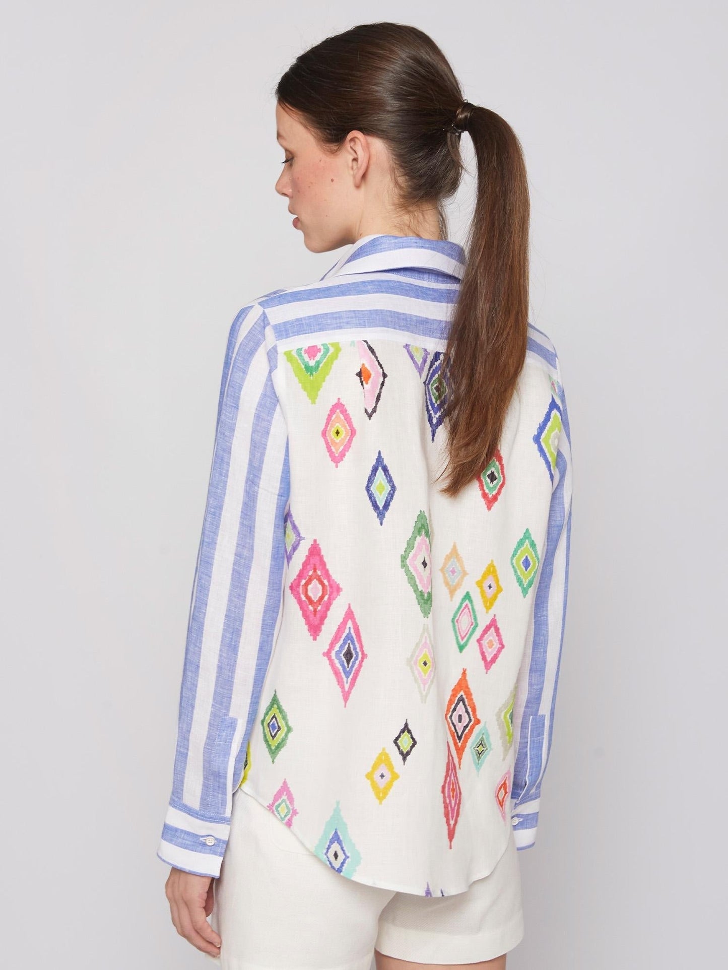 Vilagallo Shirt MAFALDA Linen Stripe Light Blue