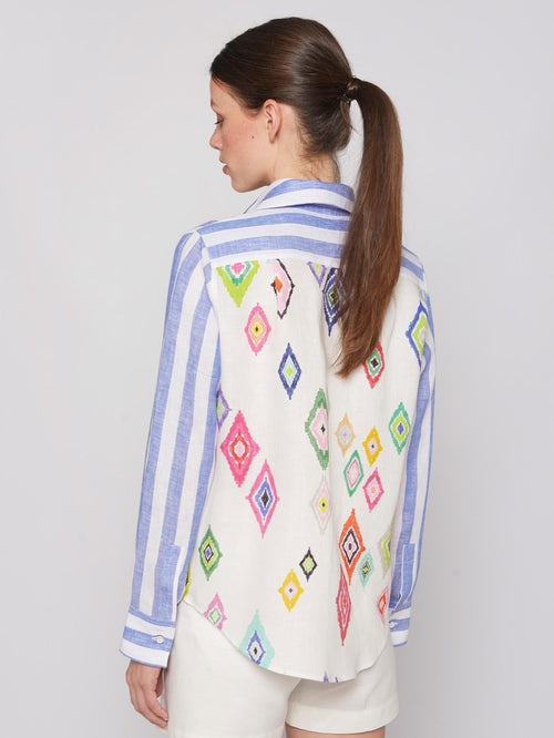 Vilagallo Shirt MAFALDA Linen Stripe Light Blue